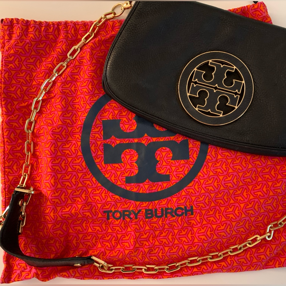 Tory Burch Reva Black Crossbody Bag with Gold Chain
